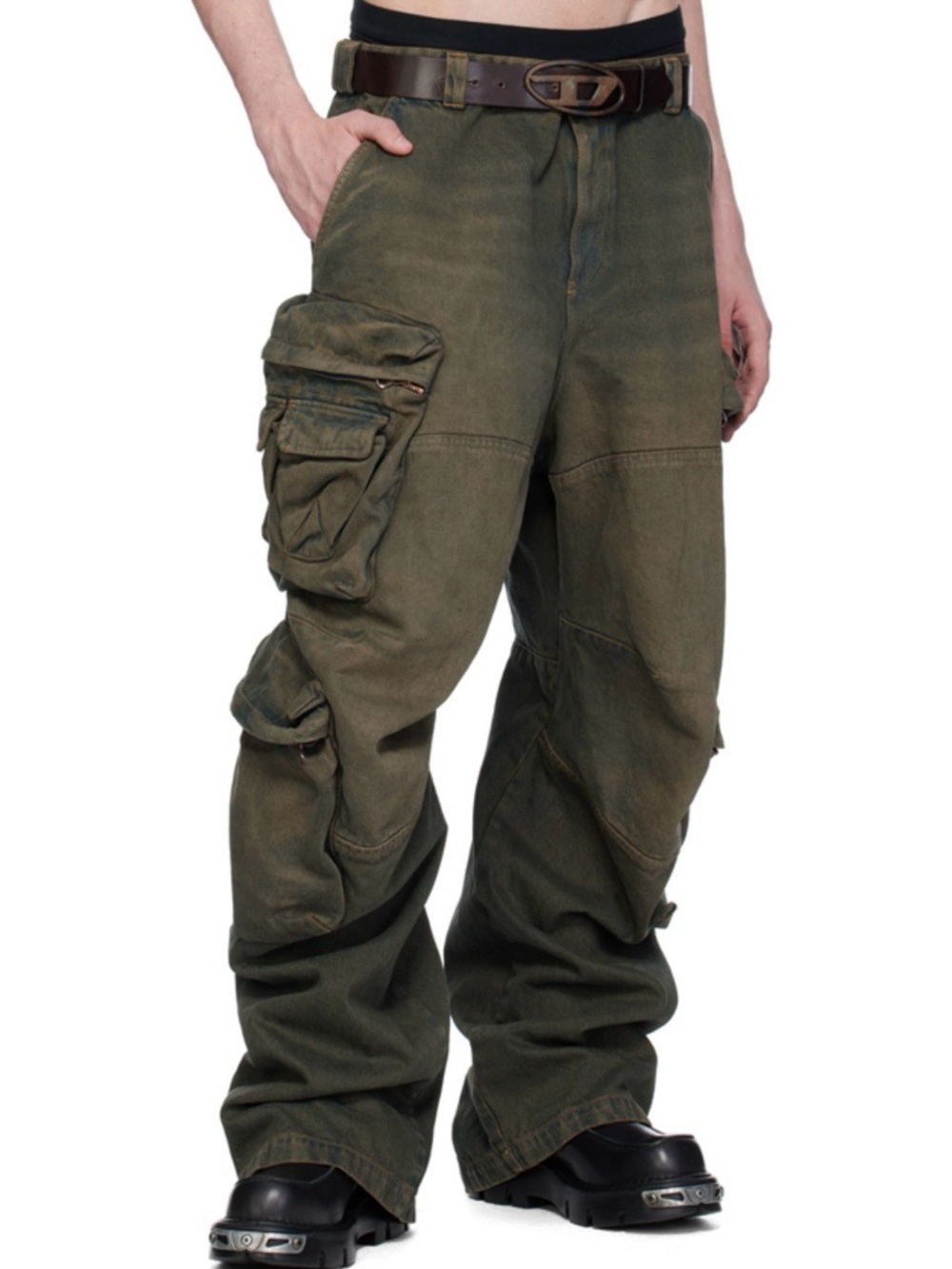 DIESEL Exclusive Brown Denim Cargo Pants Jeans US 30 runway sample rare